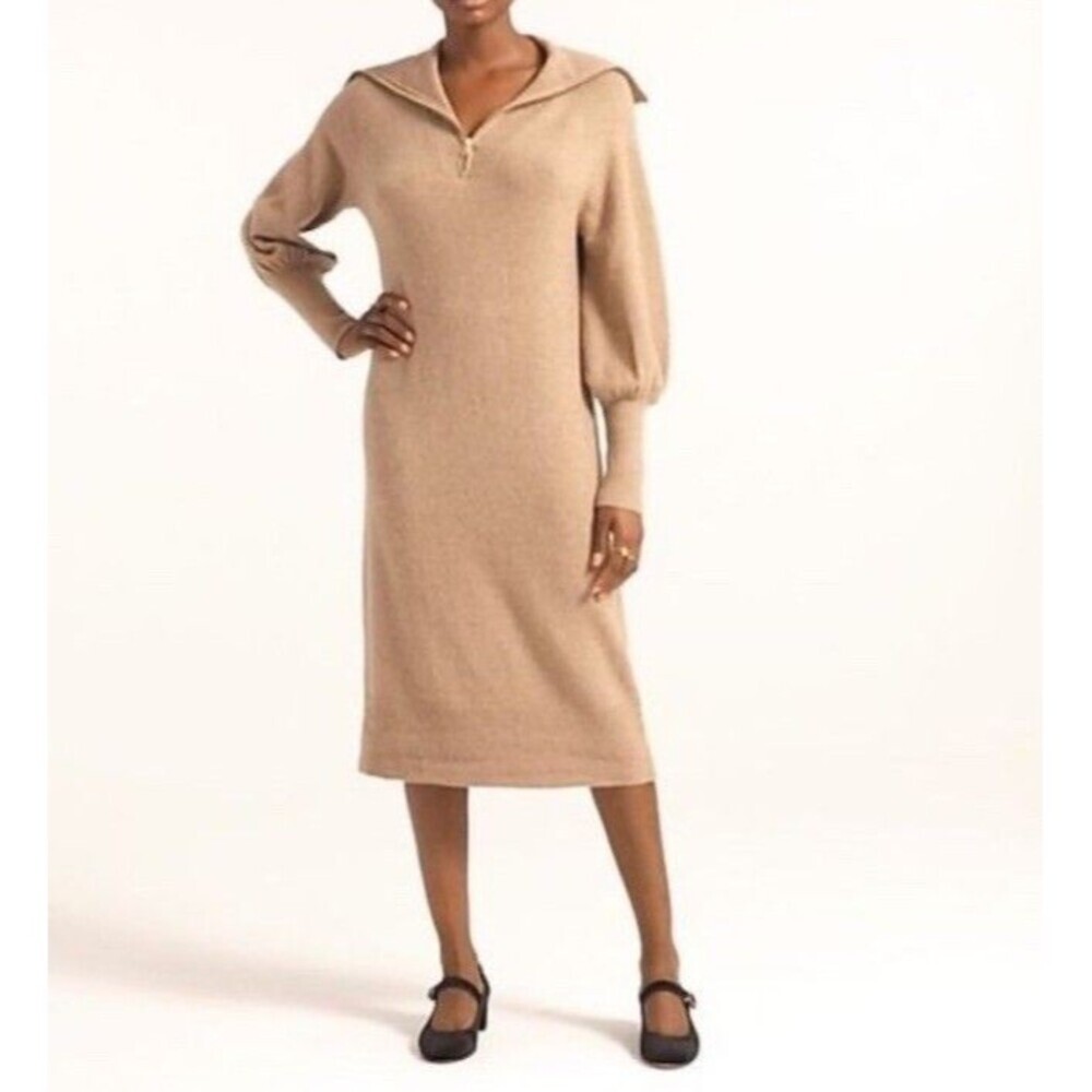 J.Crew Half Zip Sweater Dress In Supersoft Yarn Size XS Tan Long Sleeve Wool 200